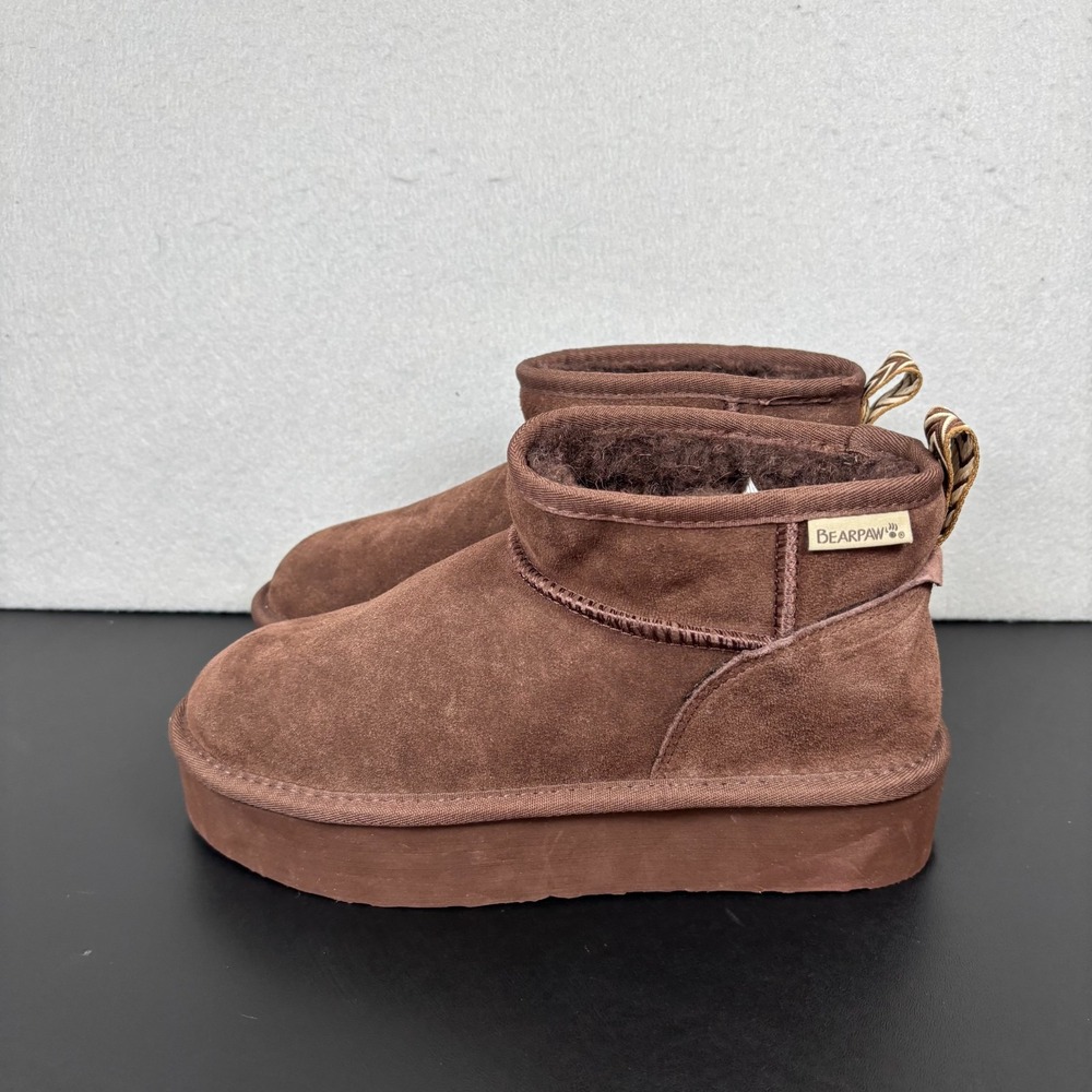 Bearpaw Womens Retro Short Platform Boot Brown Suede Winter Booties Size 9